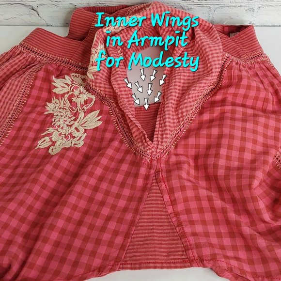 'FREE PEOPLE' 'BEĹĹA' EMBROIDED SQUARE-NECK PEASANT TOP FLUTTER-SLEEVE GINGHAM - Picture 9 of 16